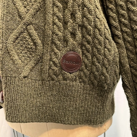 Barbour Cable Knit Olive Green Sweater Size Large - Picture 5 of 12